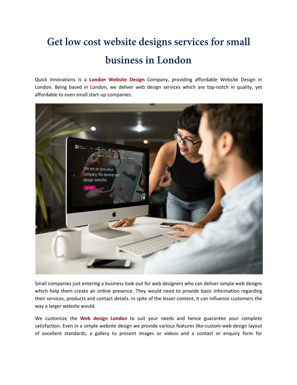 quick innovations is a london website design