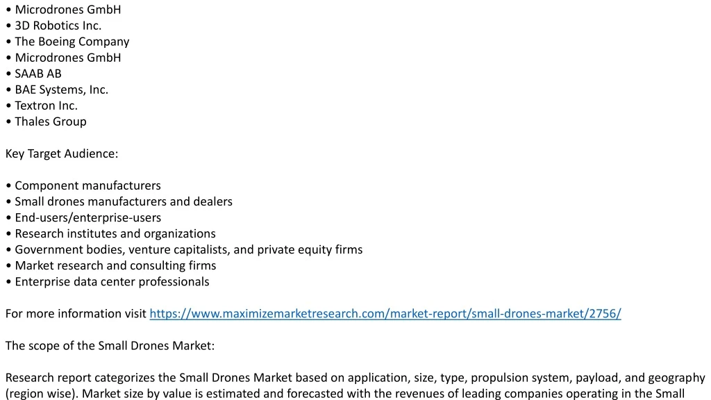 small drones market is expected to grow from