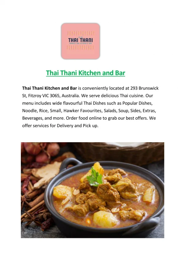 Thai Thani Kitchen and Bar-Fitzroy - Order Food Online
