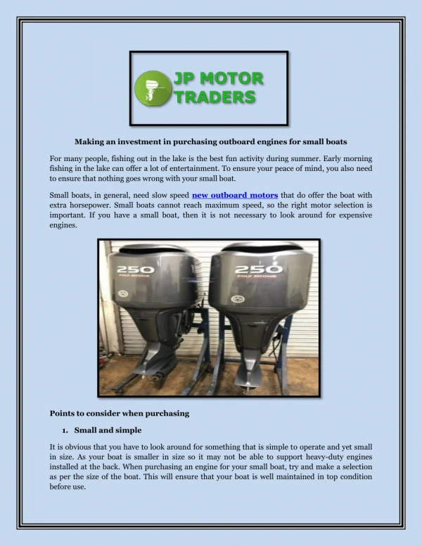 making an investment in purchasing outboard