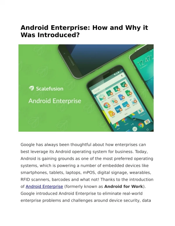 Android Enterprise: How and Why it Was Introduced?