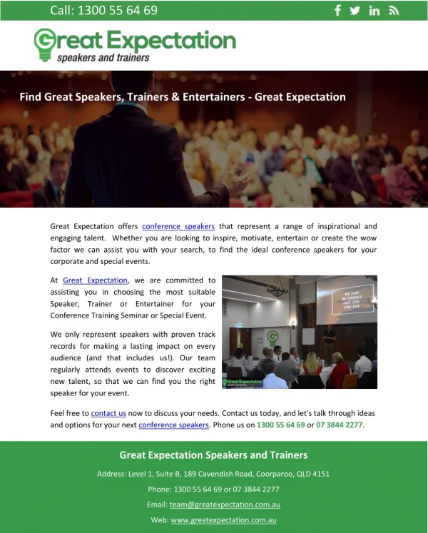 Find Great Speakers, Trainers & Entertainers - Great Expectation