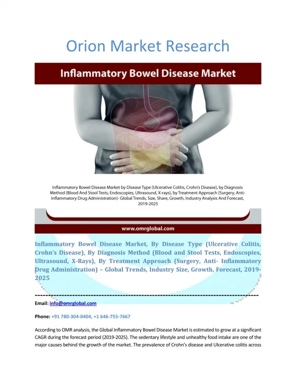 Inflammatory Bowel Disease Market Segmentation, Forecast, Market Analysis, Global Industry Size and Share to 2025