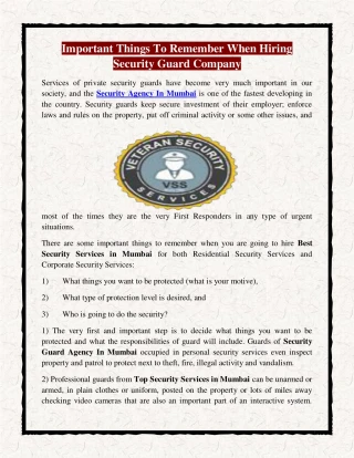 Important Things To Remember When Hiring Security Guard Company - slide 1