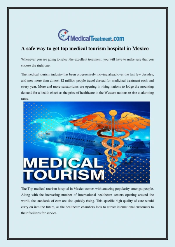 A safe way to get top medical tourism hospital in Mexico