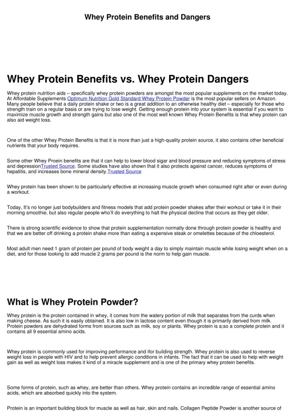 Whey Protein Dangers vs Whey Protein Benefits