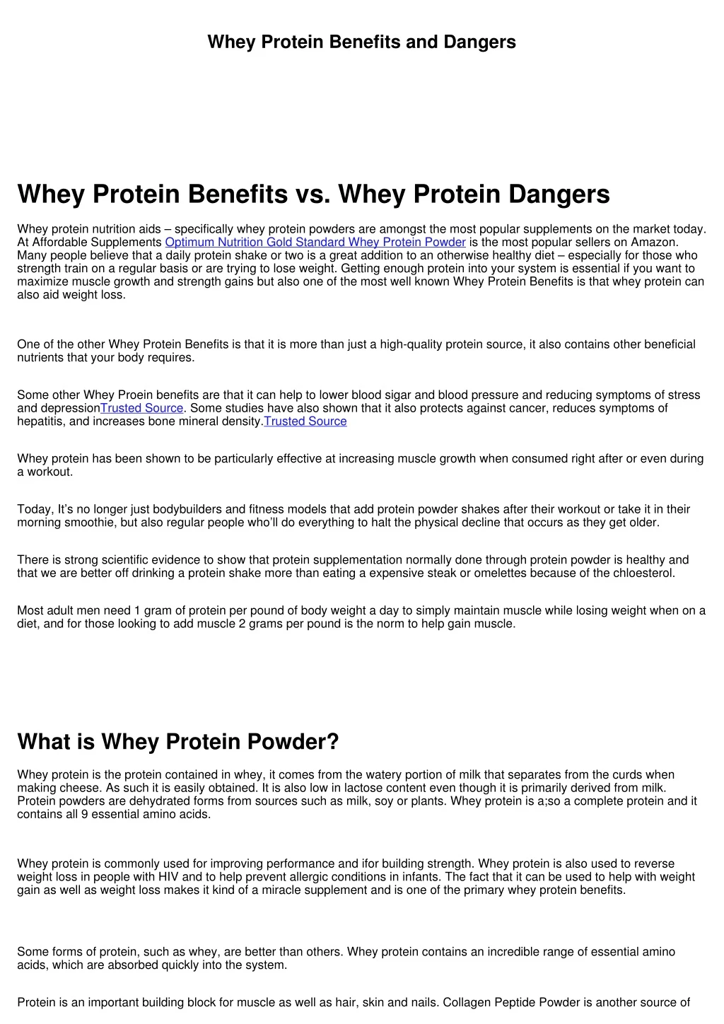 whey protein benefits and dangers