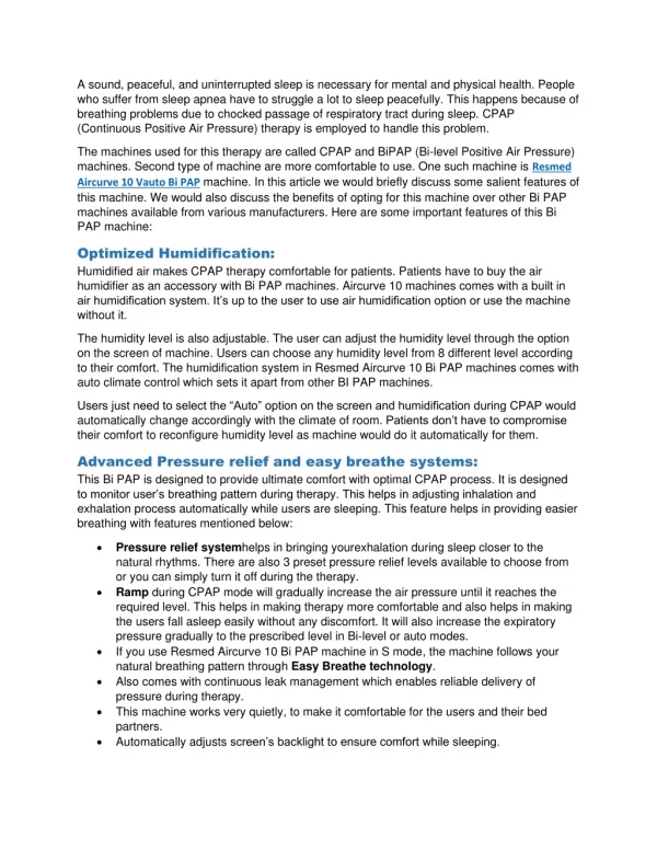 Getting Know-how About The Features Of Resmed Aircurve 10 VAUTO bipap