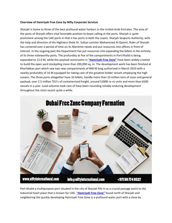 Overview of Hamriyah Free Zone by Nifty Corporate Services