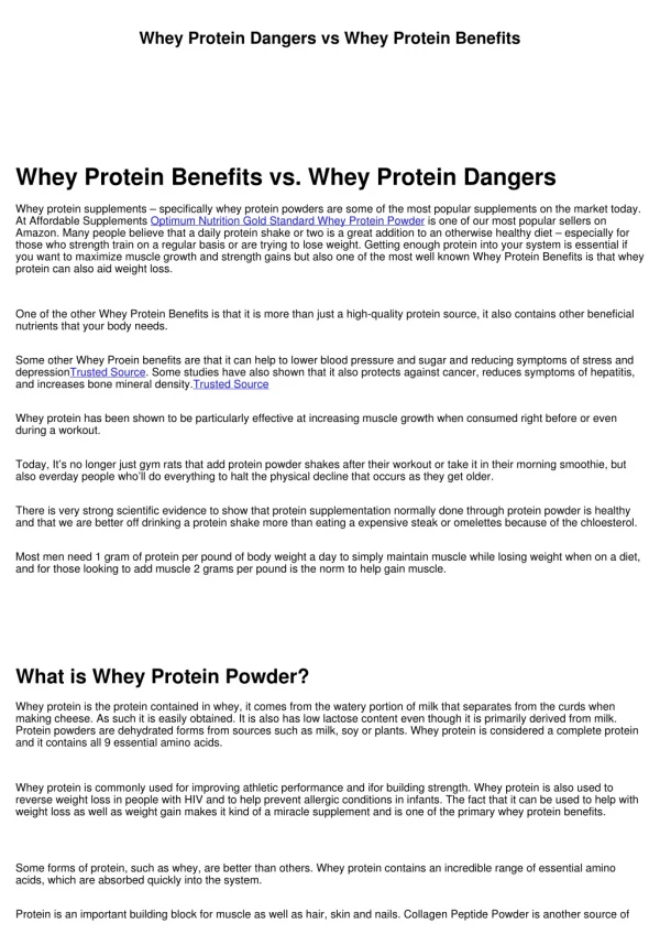 Whey Protein Dangerers and Benefits