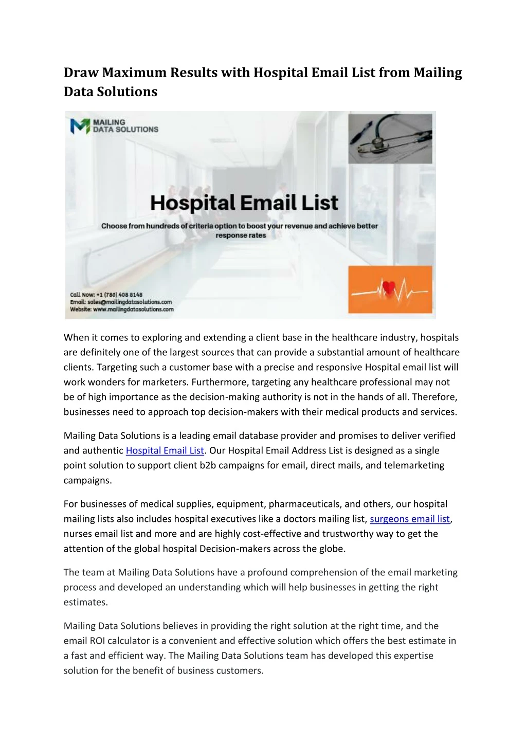 draw maximum results with hospital email list