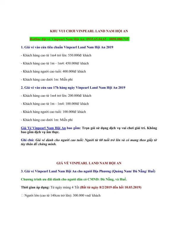Vé Vinpearl Land Nam Hội An 2019 (Mới nhất)