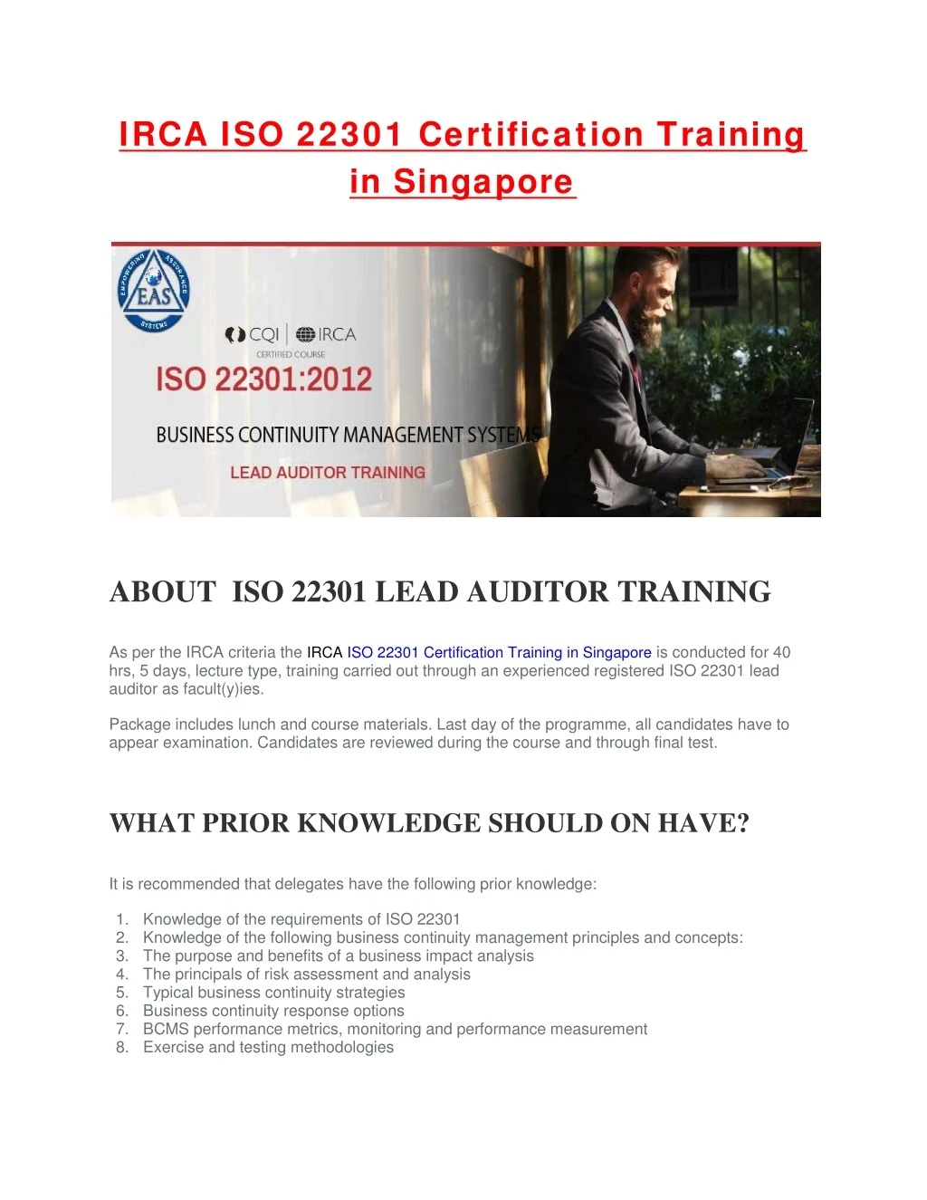 irca iso 22301 certification training in singapore