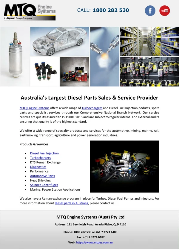 Australia’s Largest Diesel Parts Sales & Service Provider