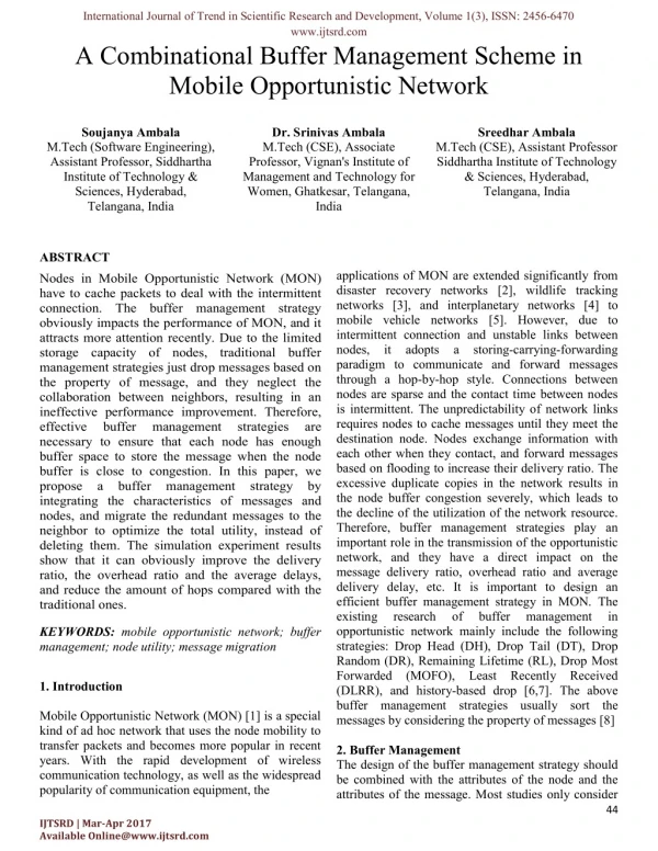 A Combinational Buffer Management Scheme in Mobile Opportunistic Network