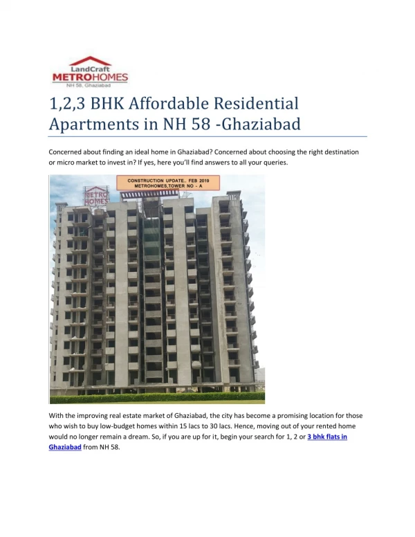 1,2,3 BHK Affordable Residential Apartments in NH 58 -Ghaziabad