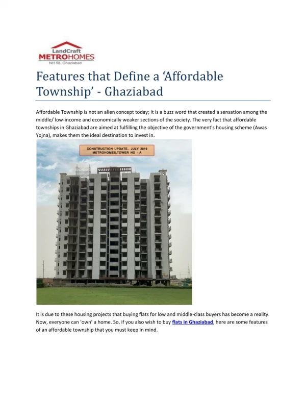 Features that Define a ‘Affordable Township’ - Ghaziabad