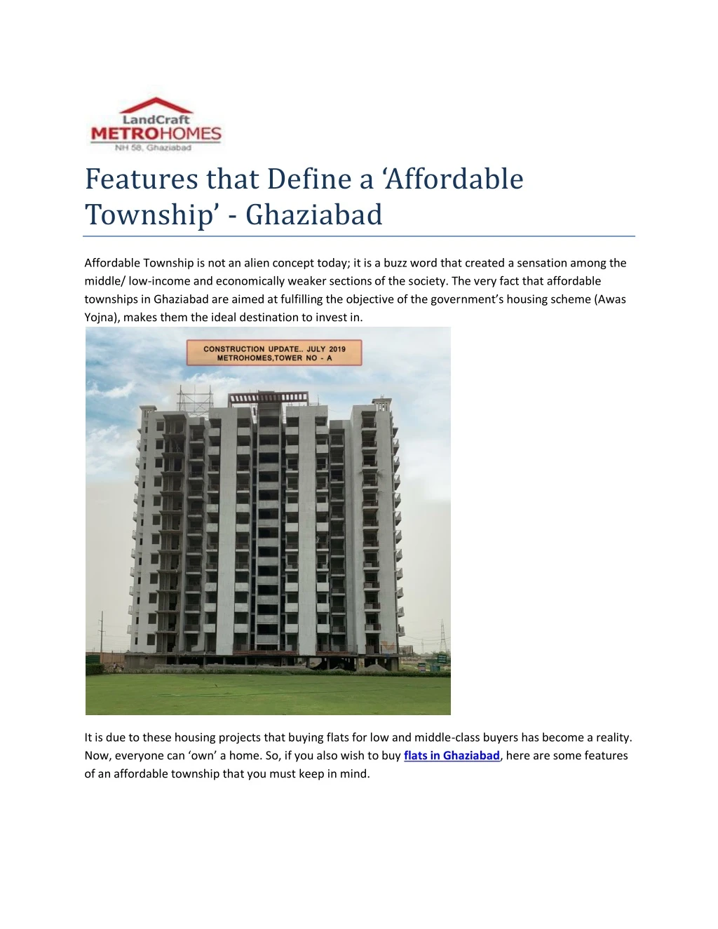 features that define a affordable township