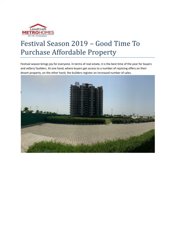 Festival Season 2019 – Good Time To Purchase Affordable Property