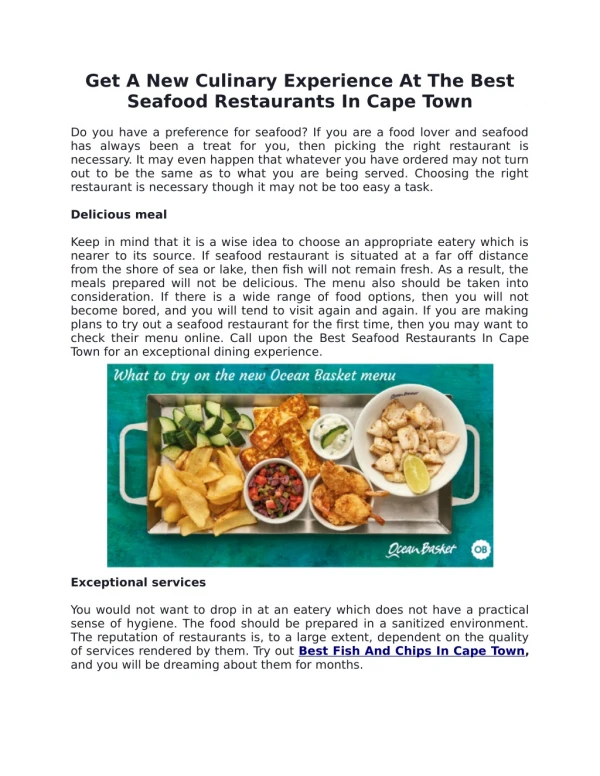 Get A New Culinary Experience At The Best Seafood Restaurants In Cape Town