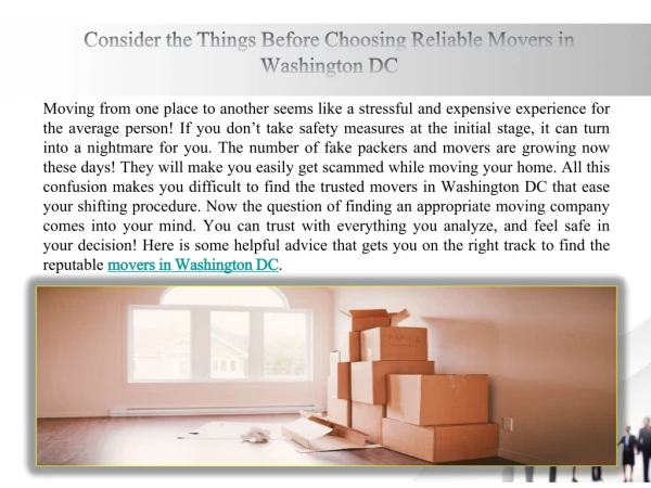 Consider the things before choosing reliable movers in washington dc