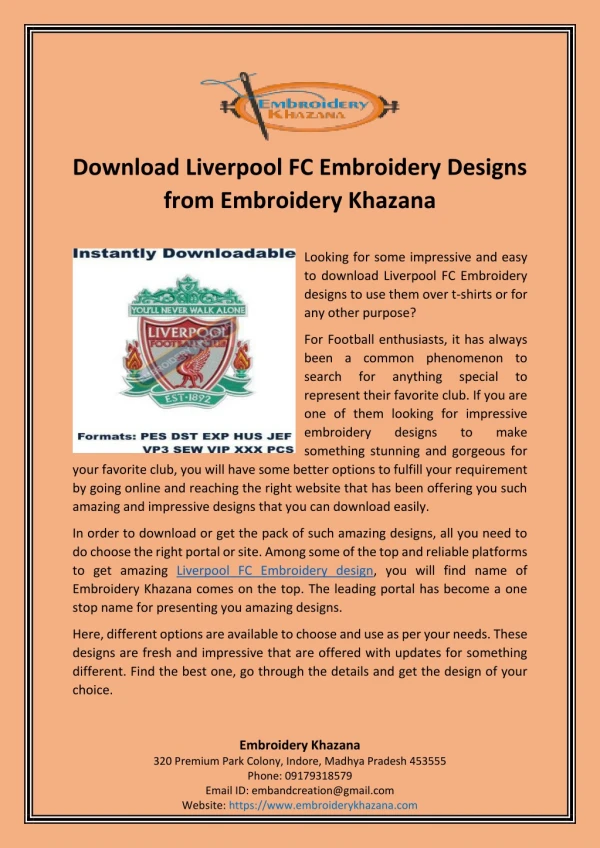 Download Liverpool FC Embroidery Designs from Embroidery Khazana