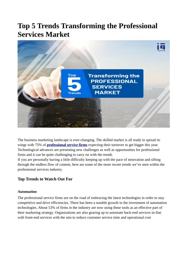 Top 5 Trends Transforming the Professional Services Market