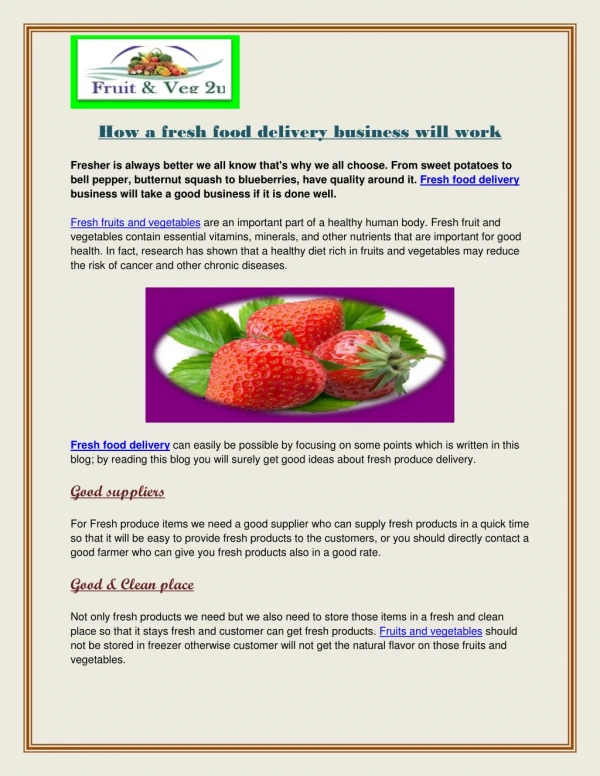 How a fresh food delivery business will work