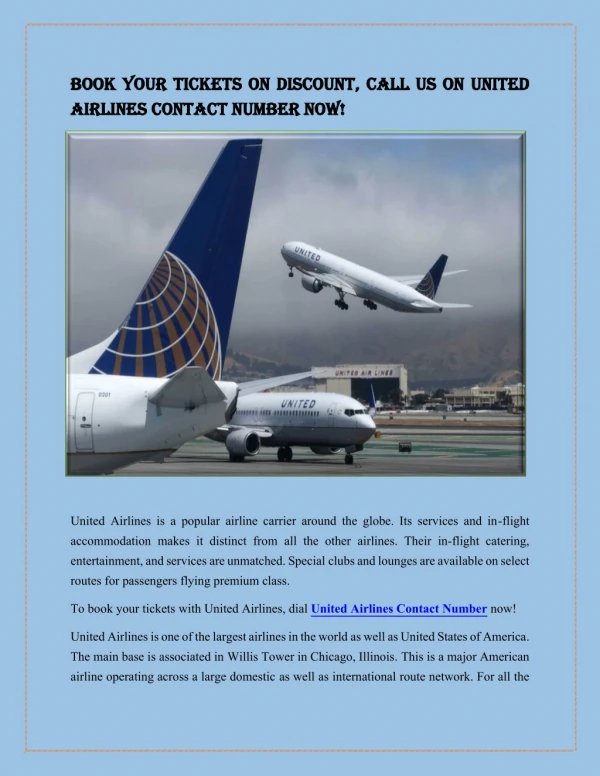Book your flights tickets at cheap fare just contact United Airlines Contact Number