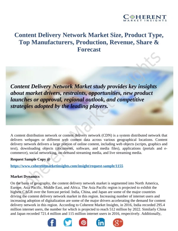 Content Delivery Network Market By Manufacturers, Regions, Type And Application Forecast To 2026