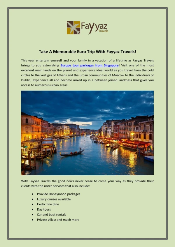 Take A Memorable Euro Trip With Fayyaz Travels
