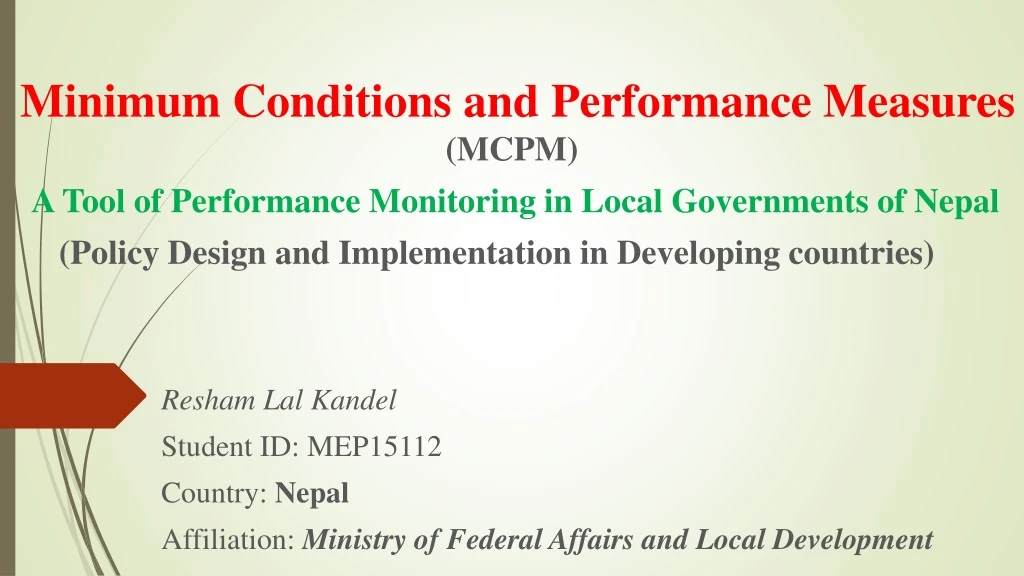 minimum conditions and performance measures mcpm