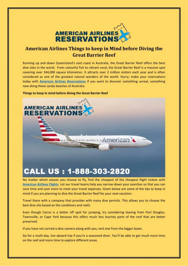 American Airlines Things to keep in Mind before Diving the Great Barrier Reef