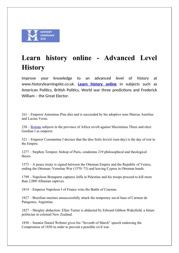 Learn history online - Advanced Level History