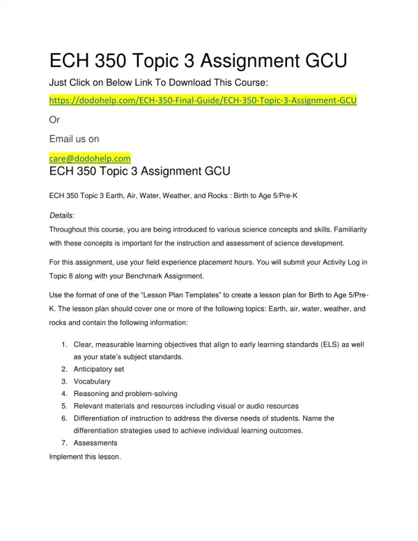 ECH 350 Topic 3 Assignment GCU