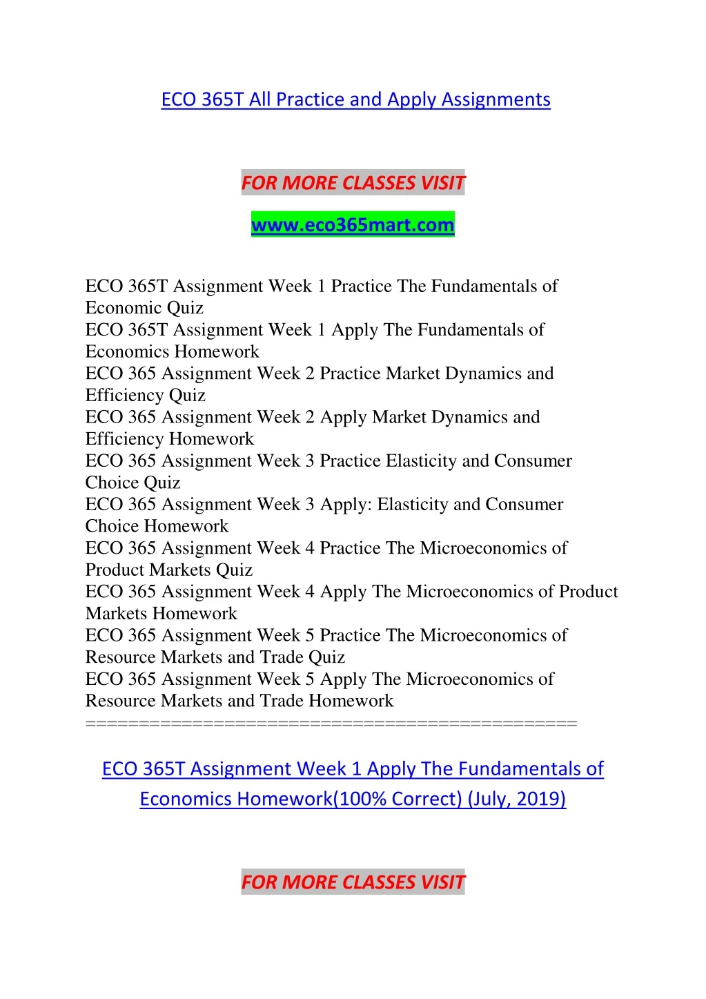 eco 365t all practice and apply assignments