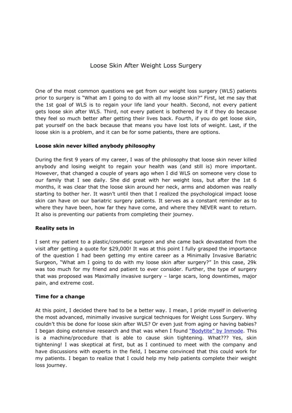 Loose Skin After Weight Loss Surgery