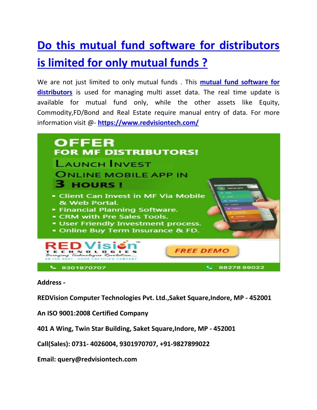 do this mutual fund software for distributors