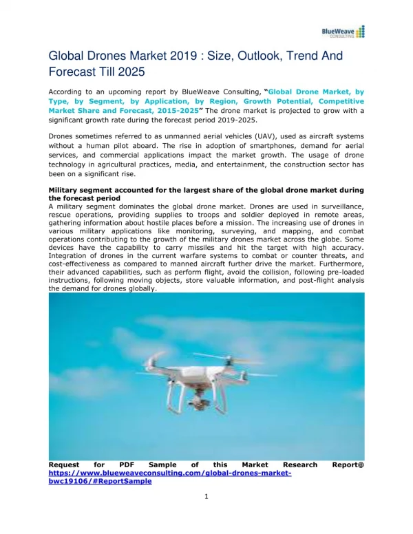 Global Drones Market Recent Study Including Growth Factors, Applications, Regional Analysis, Key Players and Forecast ti