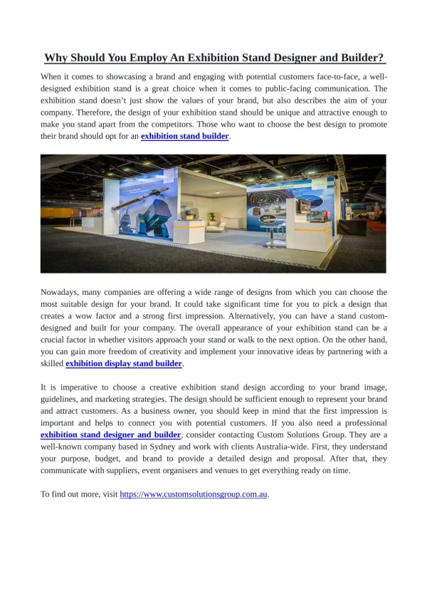 Why Should You Employ An Exhibition Stand Designer and Builder?
