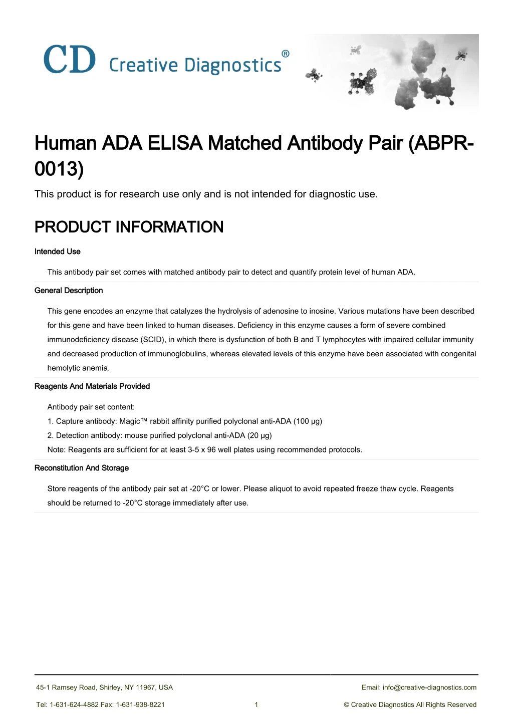 human ada elisa matched antibody pair abpr human