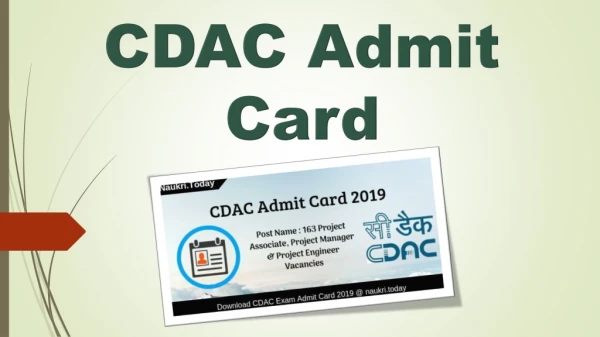 CDAC Admit Card 2019 For 163 Project Engineer & Manager Posts