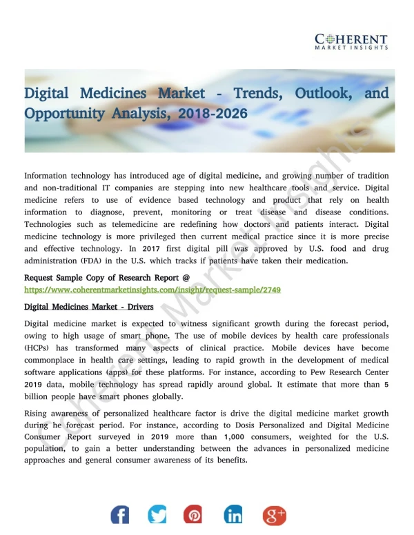 Digital Medicines Market - Trends, Outlook, and Opportunity Analysis, 2018-2026