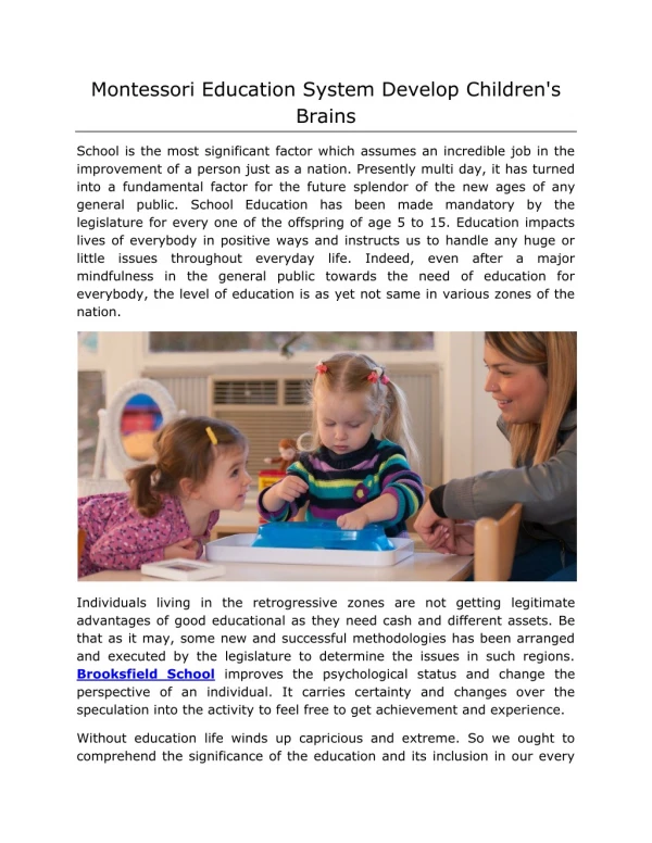 Montessori Education System Develop Children's Brains