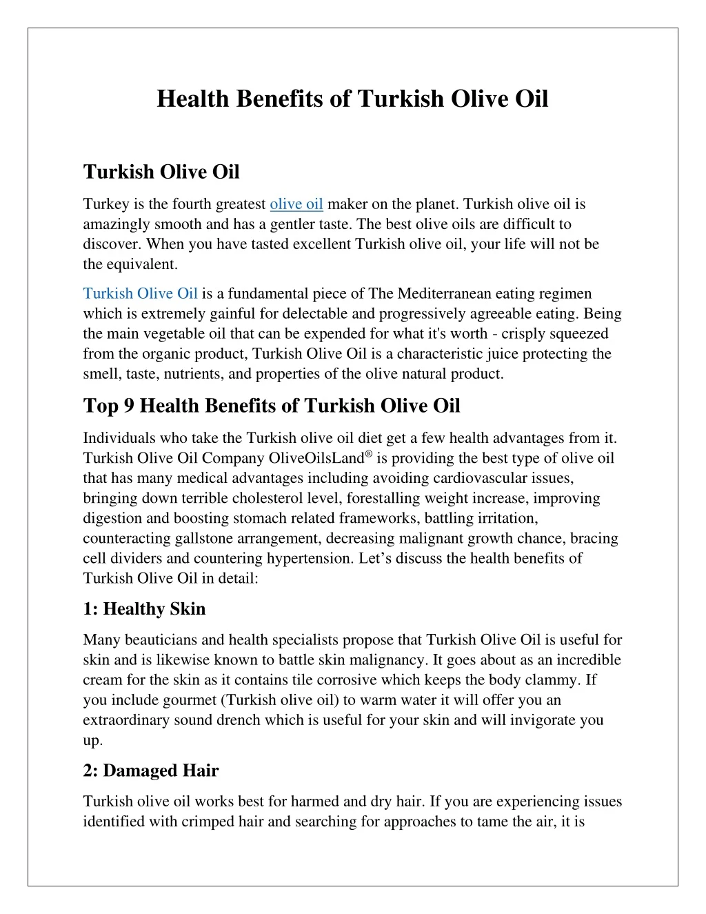 health benefits of turkish olive oil