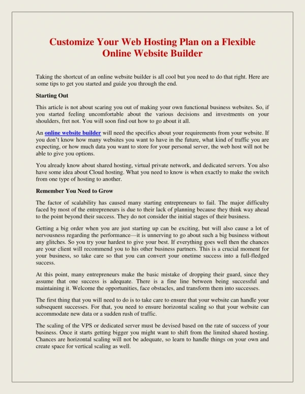 Customize Your Web Hosting Plan on a Flexible Online Website Builder