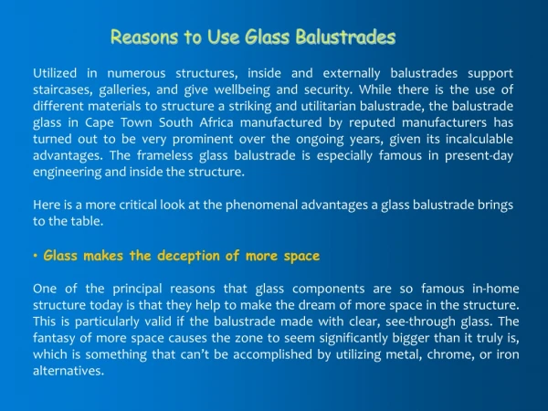 Reasons to Use Glass Balustrades