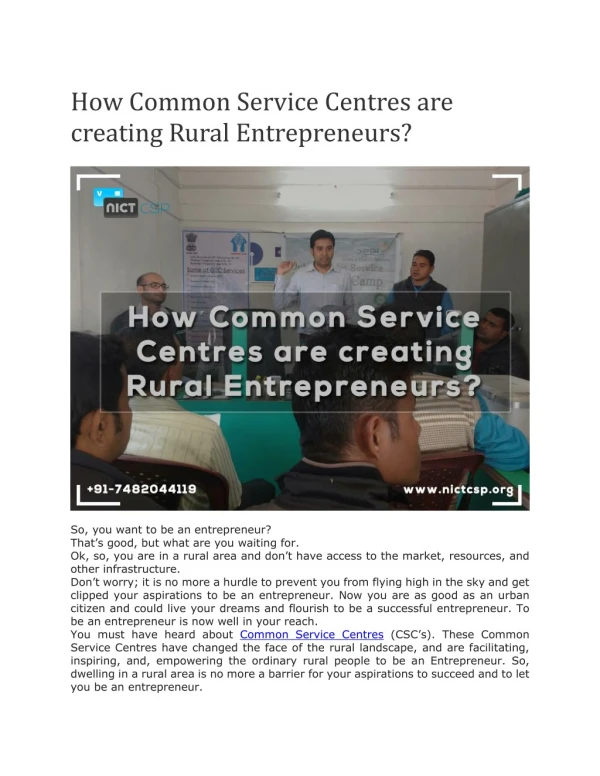 How Common Service Centres are creating Rural Entrepreneurs