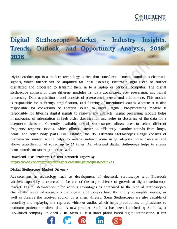 Digital Stethoscope Market - Outlook, and Opportunity Analysis, 2018-2026