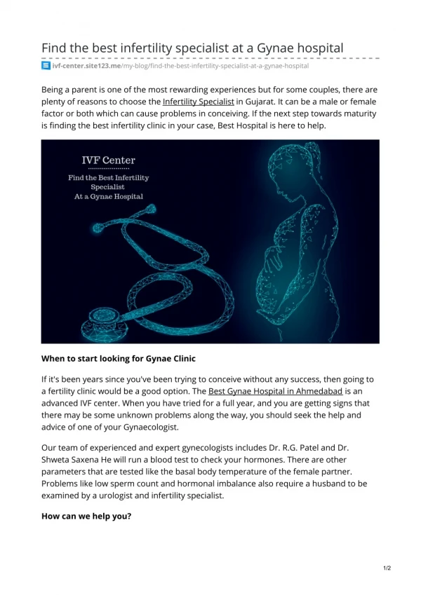 Find the best infertility specialist at a Gynae hospital